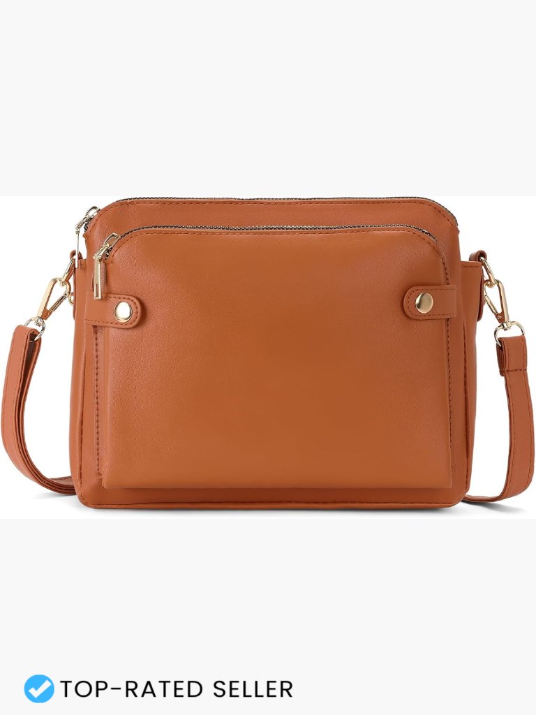 Vegan Leather Three-Layer Crossbody Bag With Multiple Compartments And Card